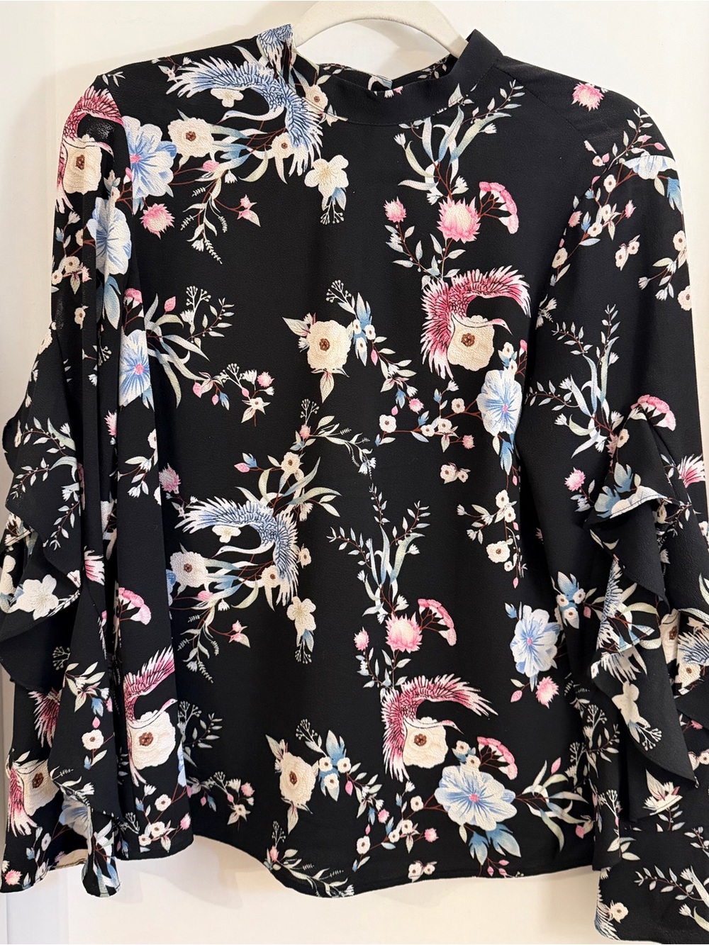 Dalia Black Floral Ruffle Sleeve Blouse
